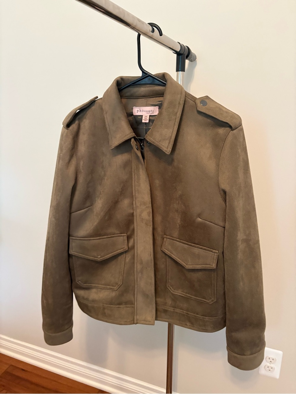 Philosophy olive suede utility jacket with flap pockets